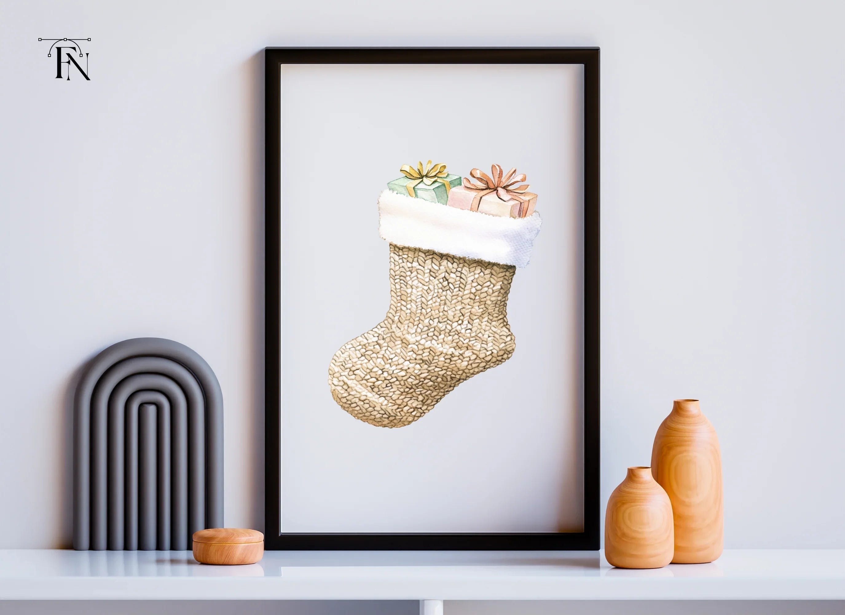 Christmas Stockings with Gifts Clipart Bundle