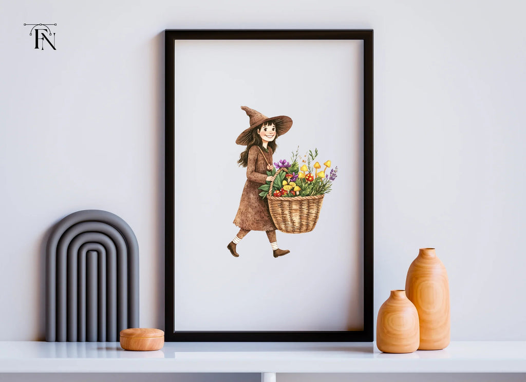 Cute Witches with Flower Baskets Clipart Bundle