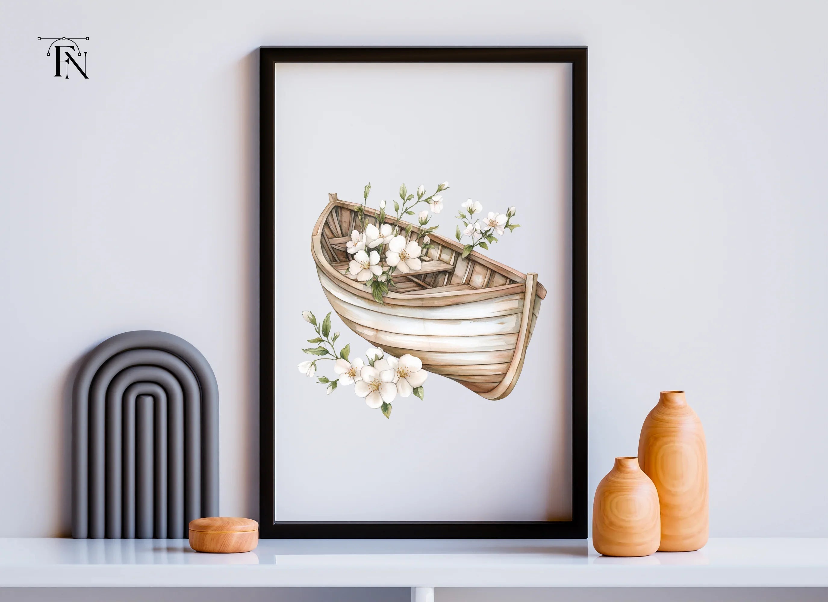 Boat with White Flowers Clipart Bundle
