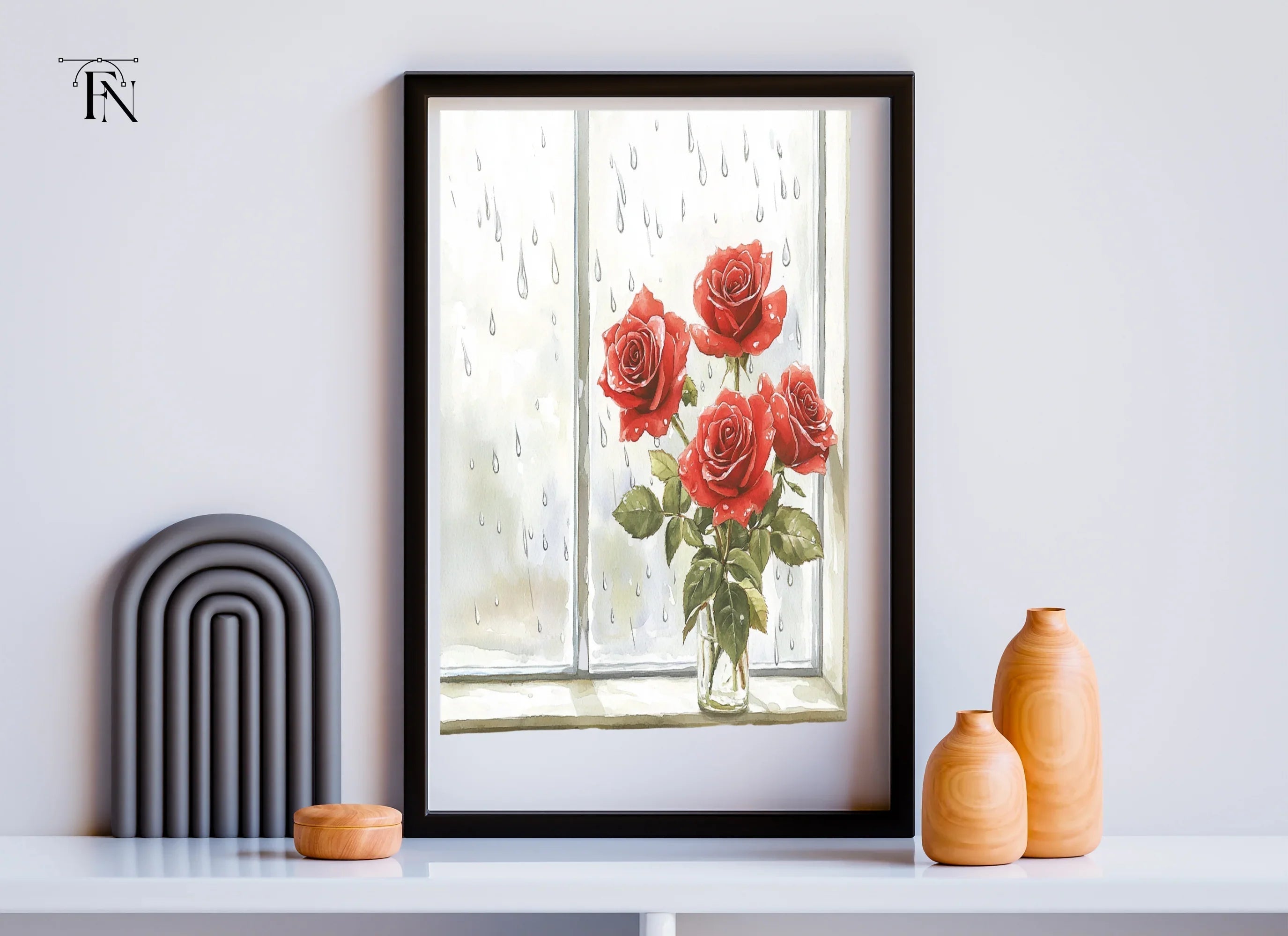 Red Roses by Rainy Window Clipart Bundle