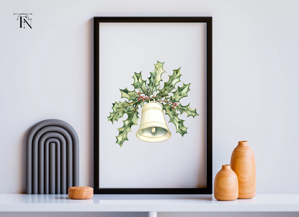 White Christmas Bell with Holly Clipart Bundle