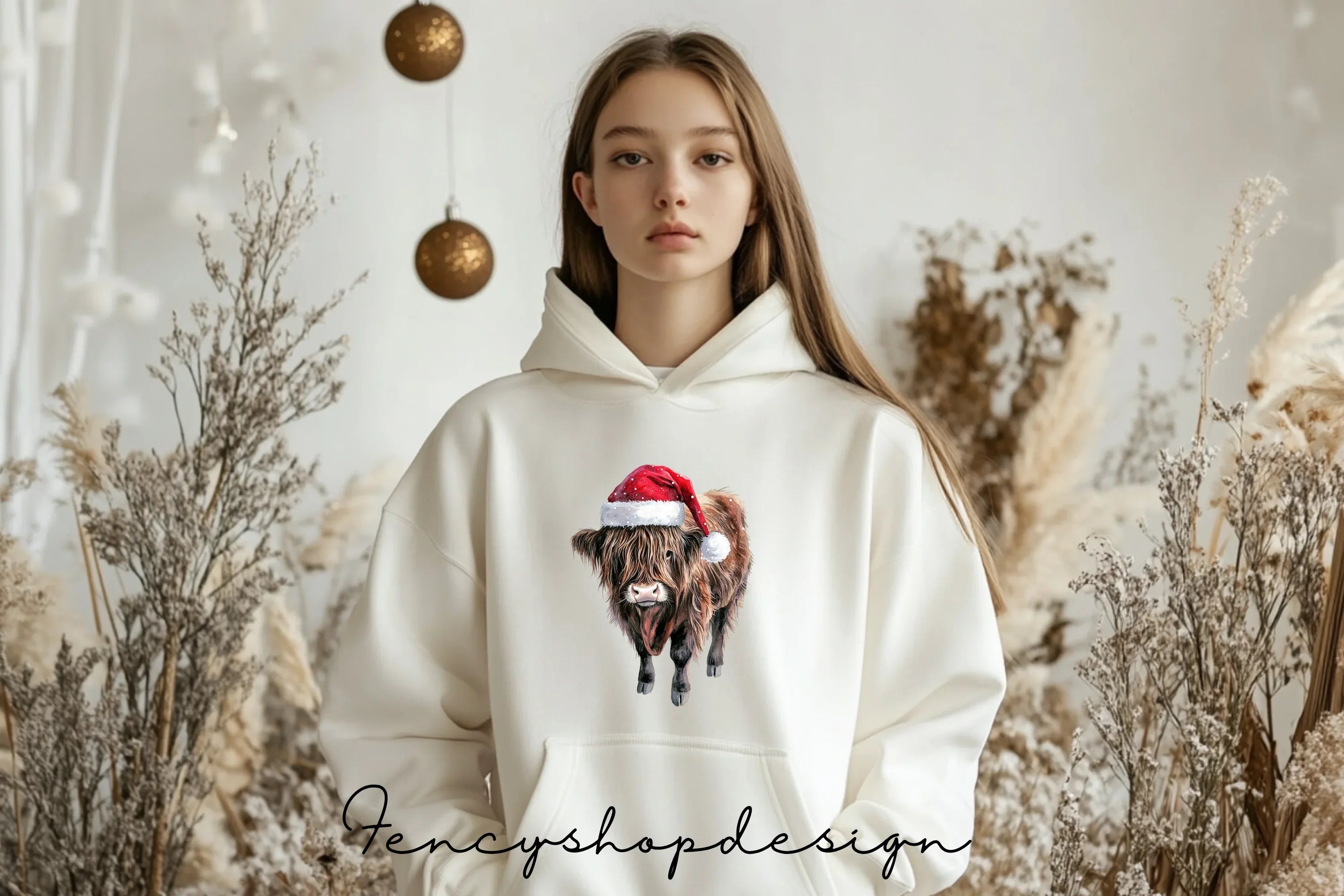 Cute Highland Cow Christmas Clipart Bundle