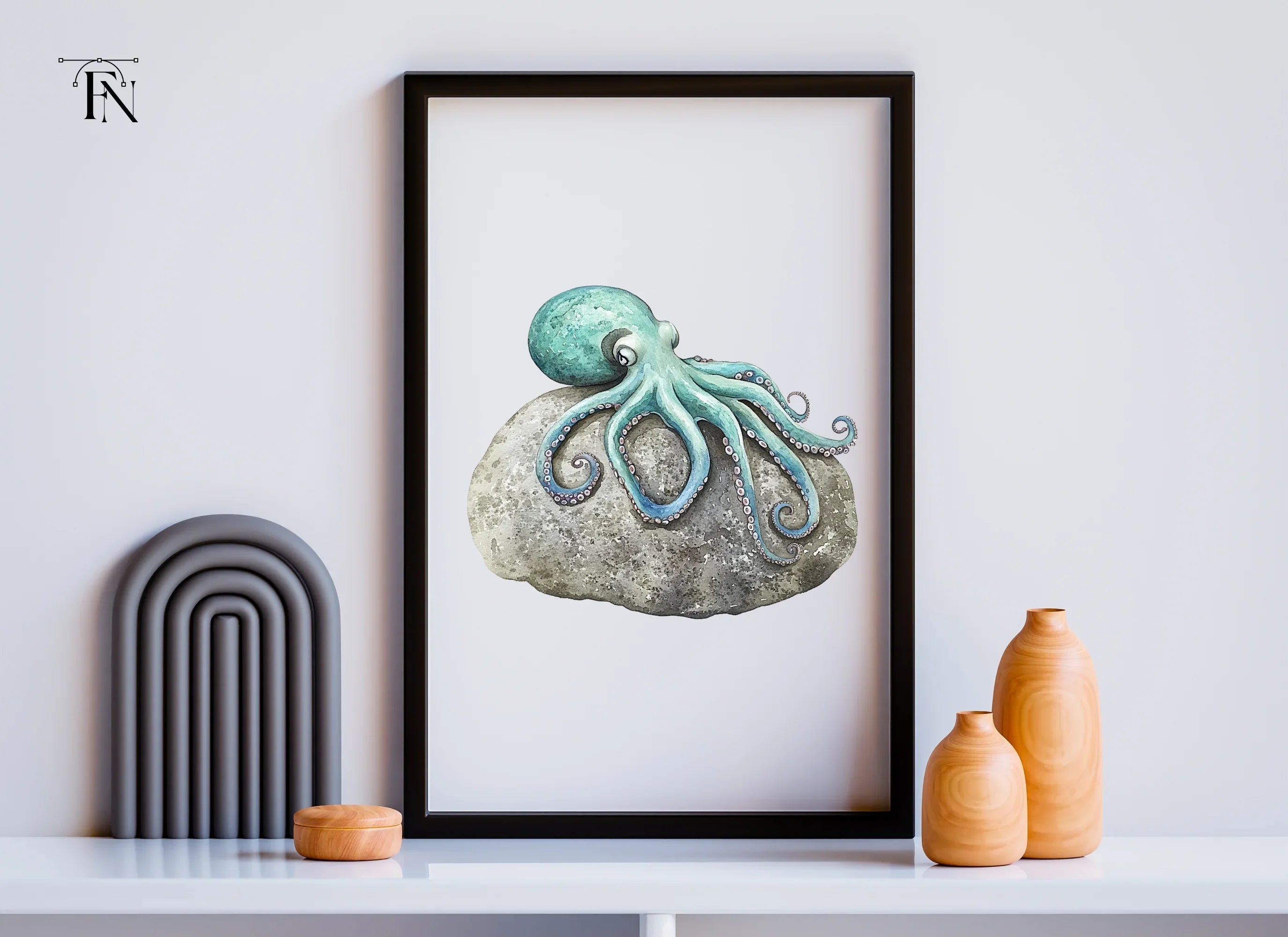 Blue Octopus on Rock Clipart Bundle