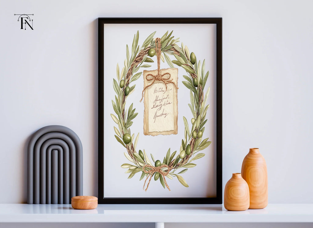 Olive Branch Wreath Clipart Bundle with Tag