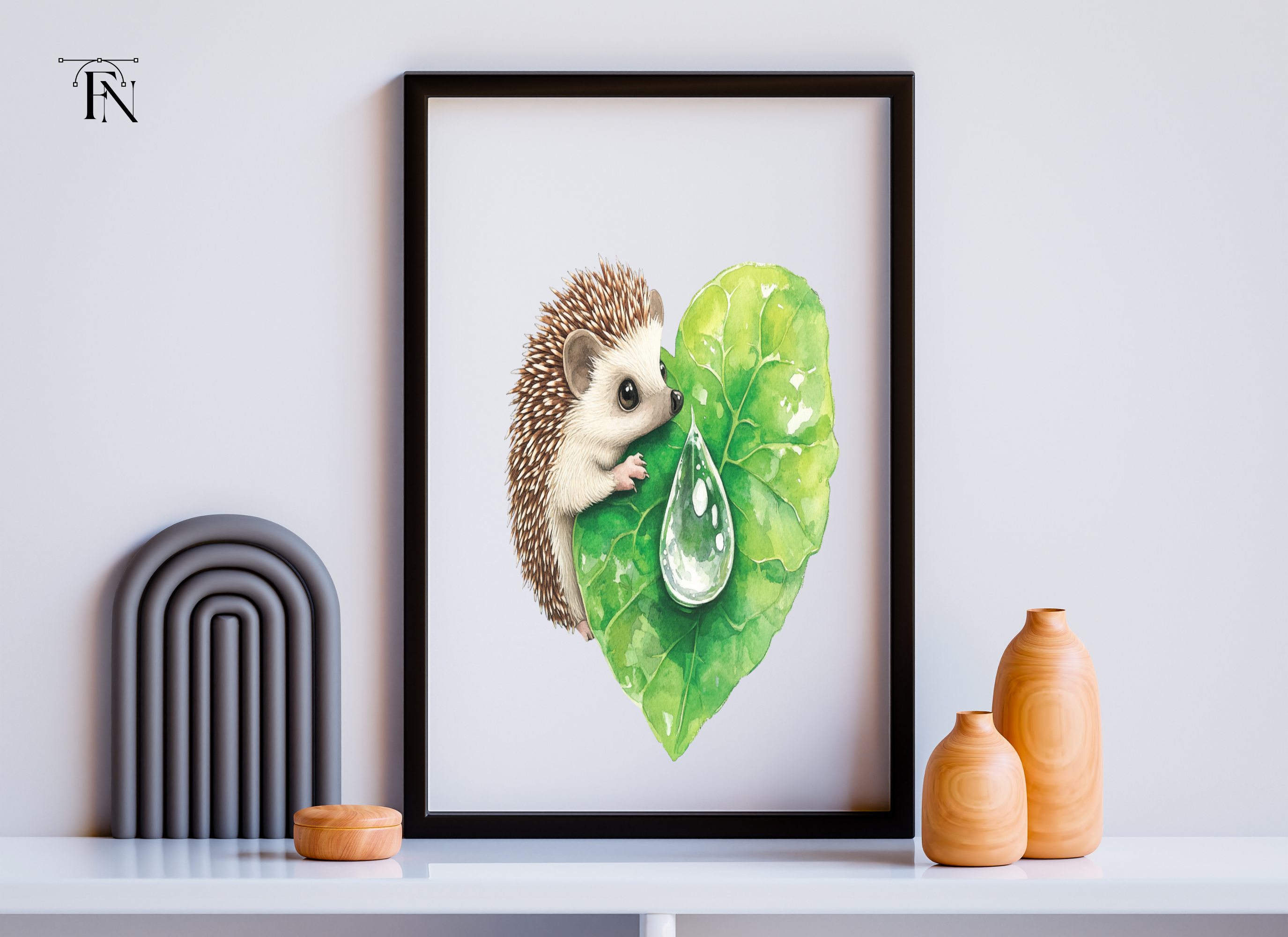 Cute Hedgehogs on Heart Leaves Clipart Bundle