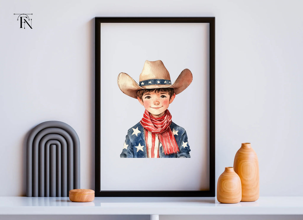 Cute Patriotic Boy Cowboy Clipart Bundle