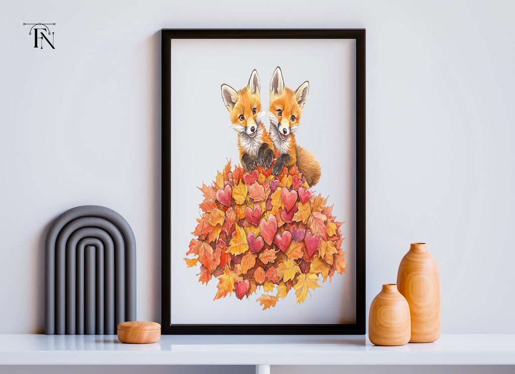 Cute Fox Cubs in Autumn Leaves Clipart Bundle