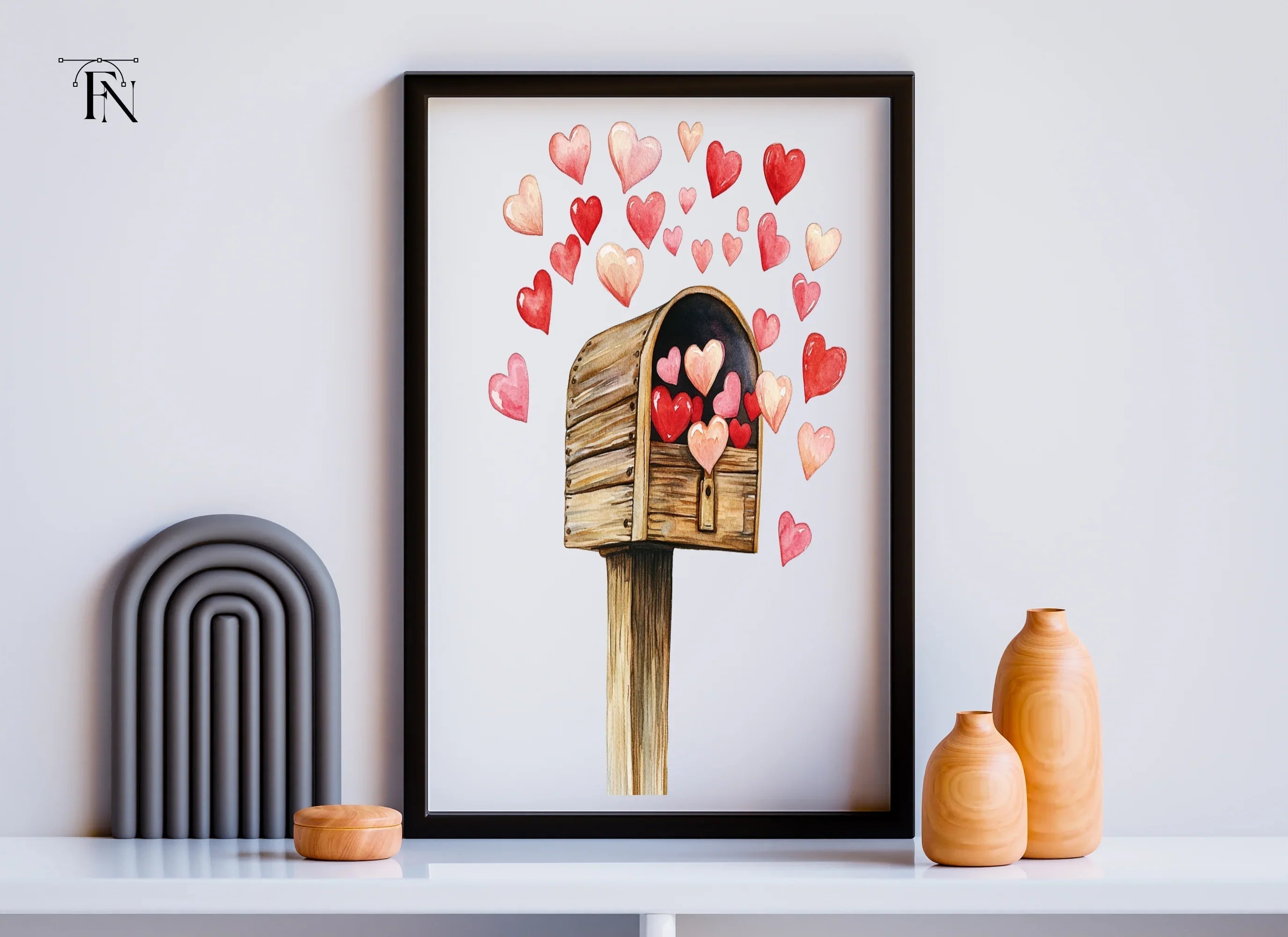 Wooden Mailbox with Falling Hearts Clipart Bundle