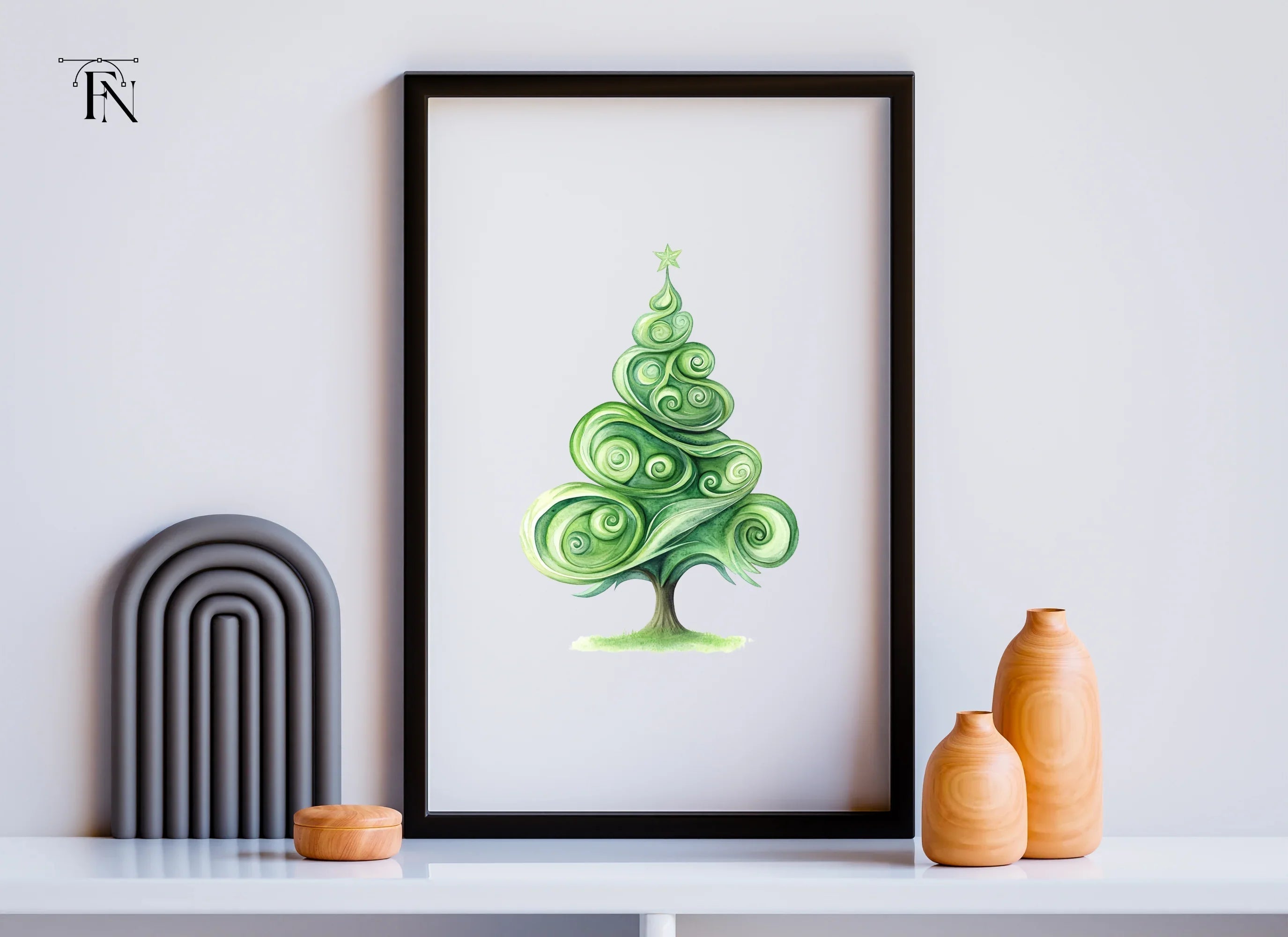 Whimsical Swirl Christmas Tree Clipart Bundle