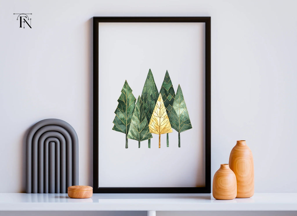 Geometric Gold and Green Forest Clipart Bundle