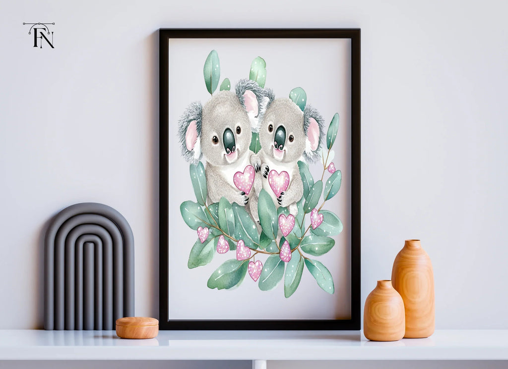 Cute Koala Couple with Pink Hearts Clipart Bundle