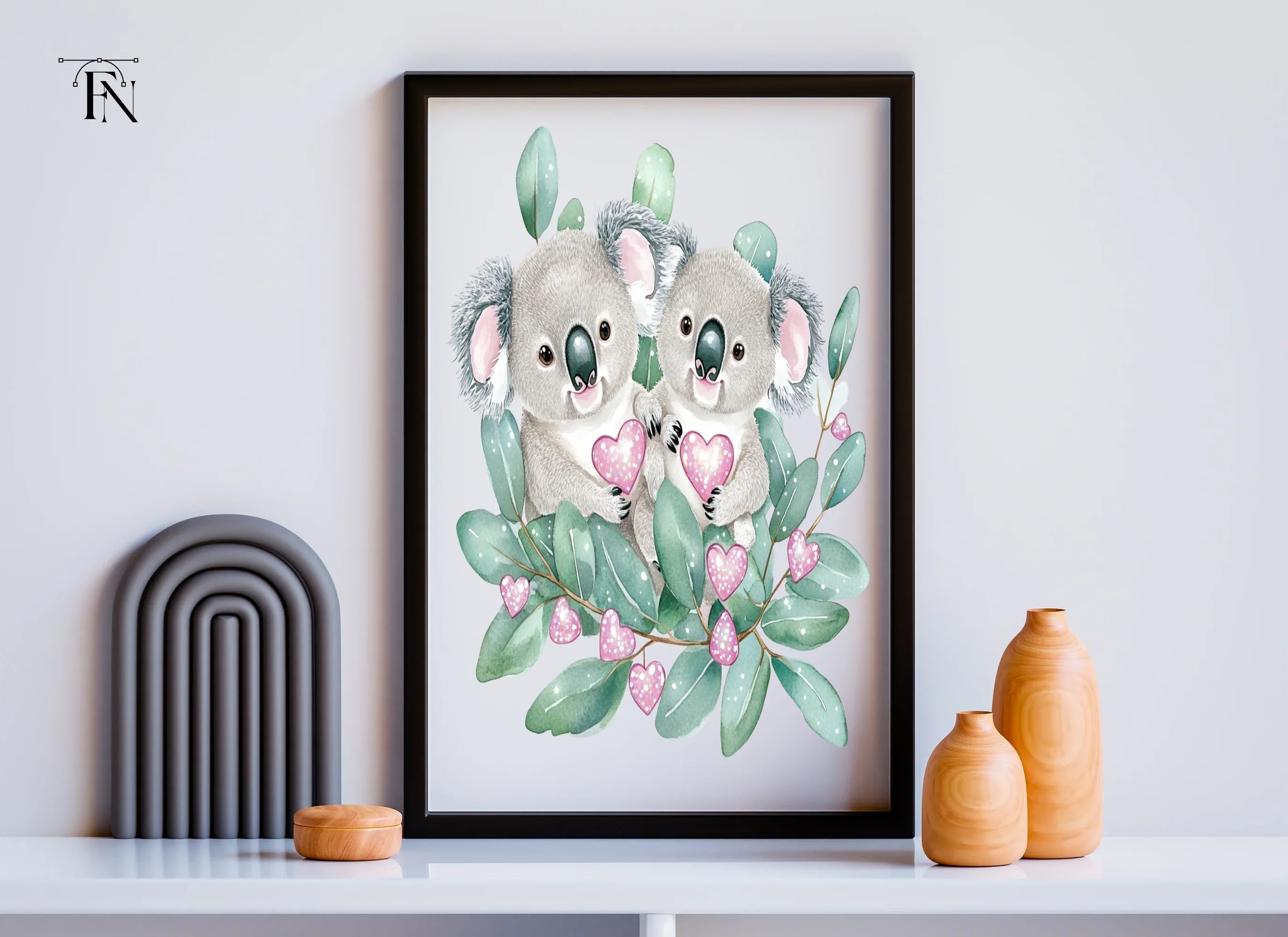 Cute Koala Couple with Pink Hearts Clipart Bundle