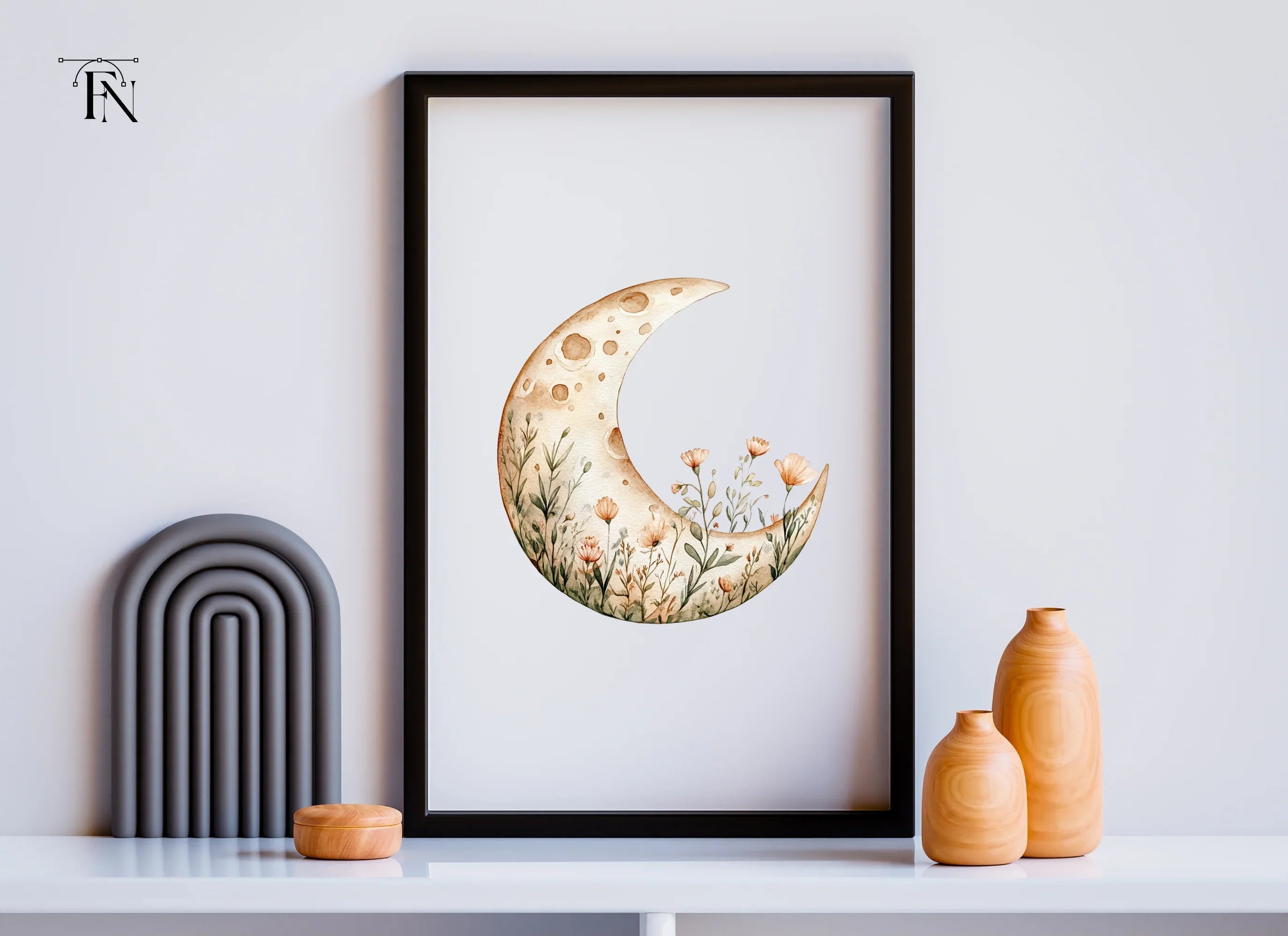 Floral Crescent Moon Clipart Bundle