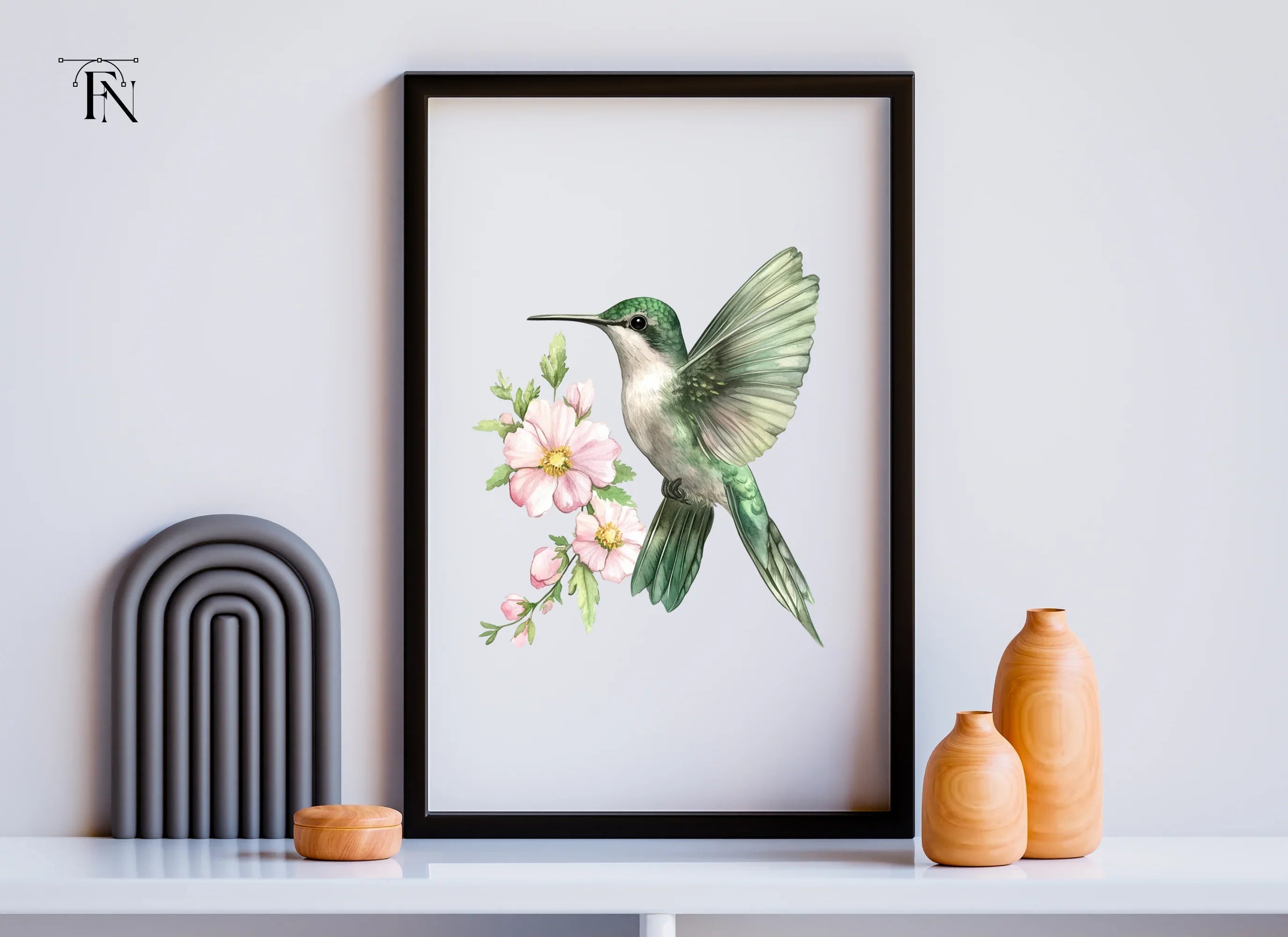 Hummingbird with Pink Blossoms Clipart Bundle