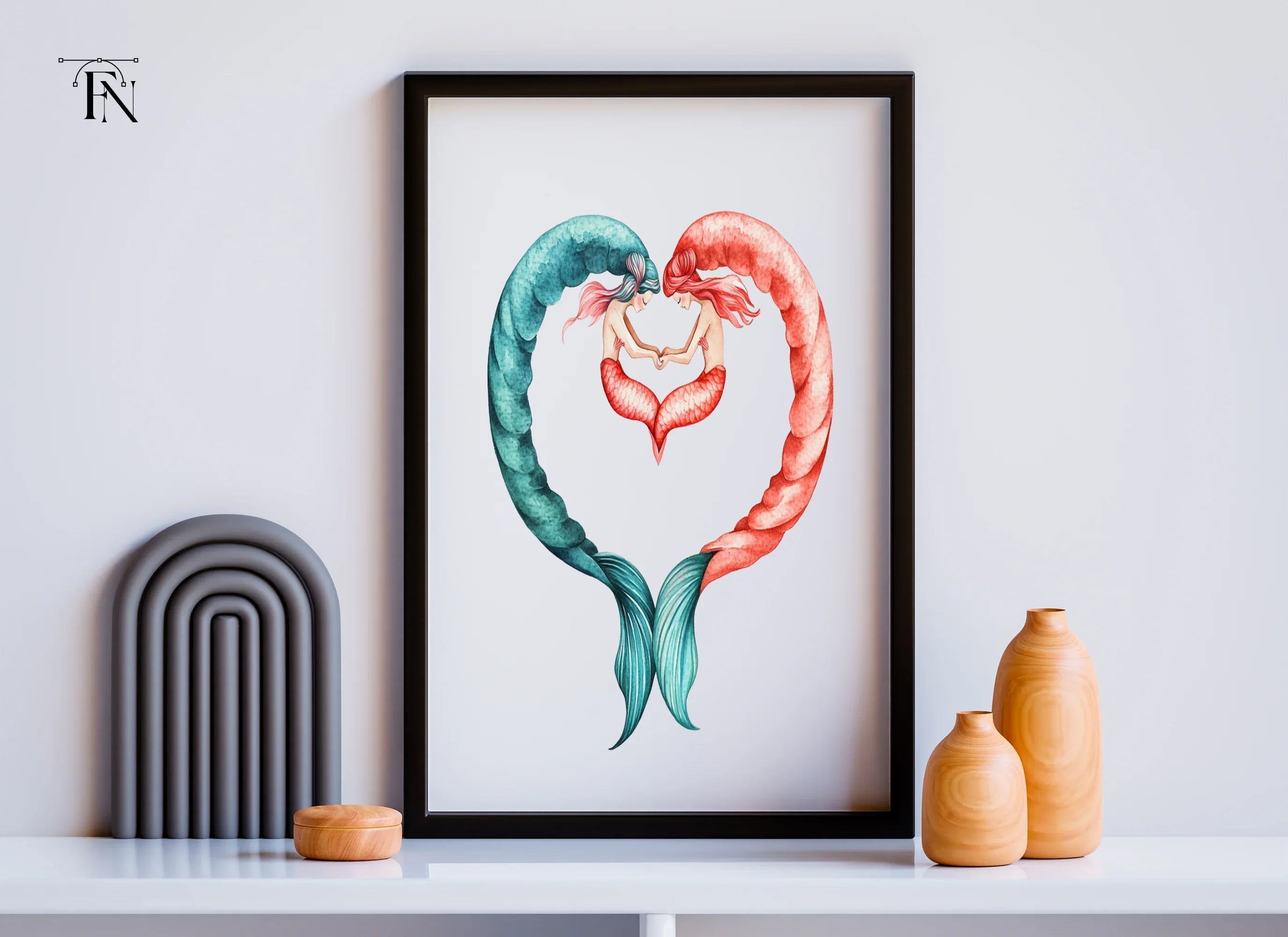 Romantic Mermaid Heart Couple Clipart Bundle