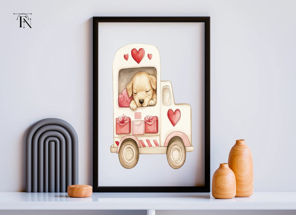 Sleeping Puppies in Love Trucks Clipart Bundle