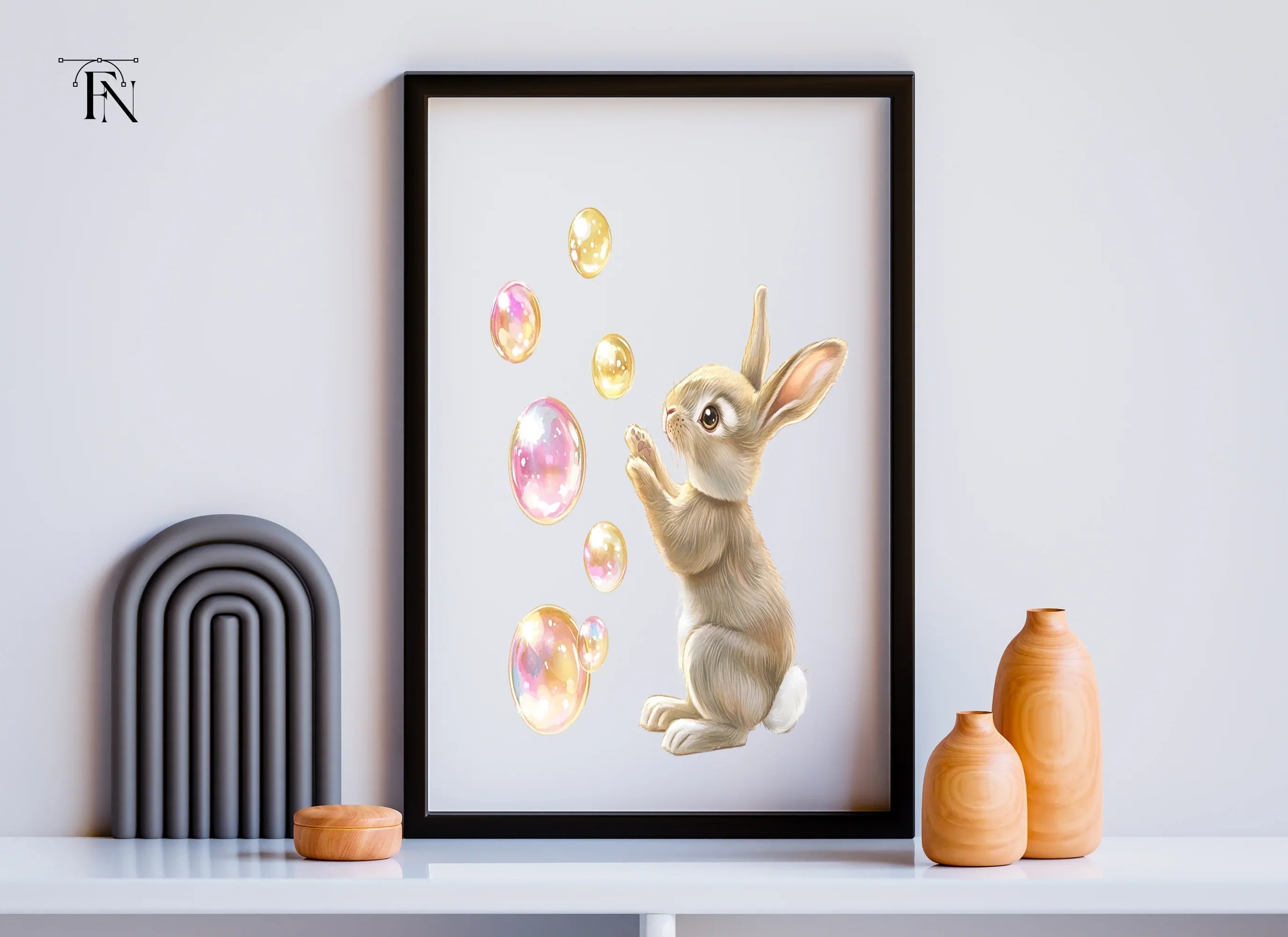 Cute Bunny Playing With Bubbles Clipart Bundle