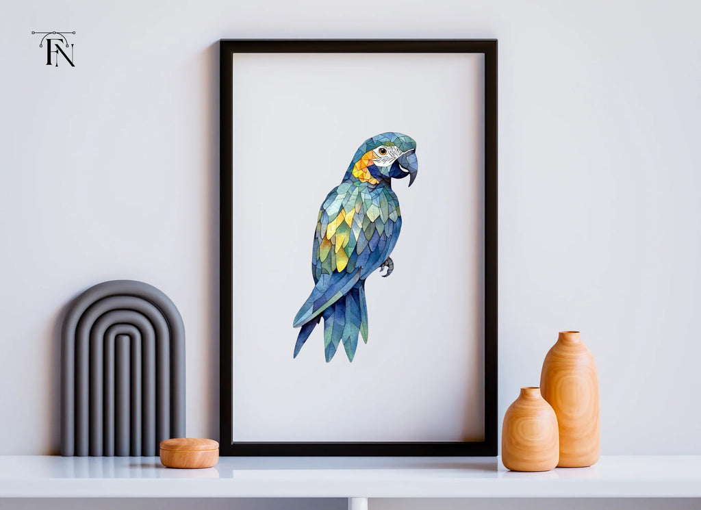 Geometric Blue Macaw Clipart Bundle