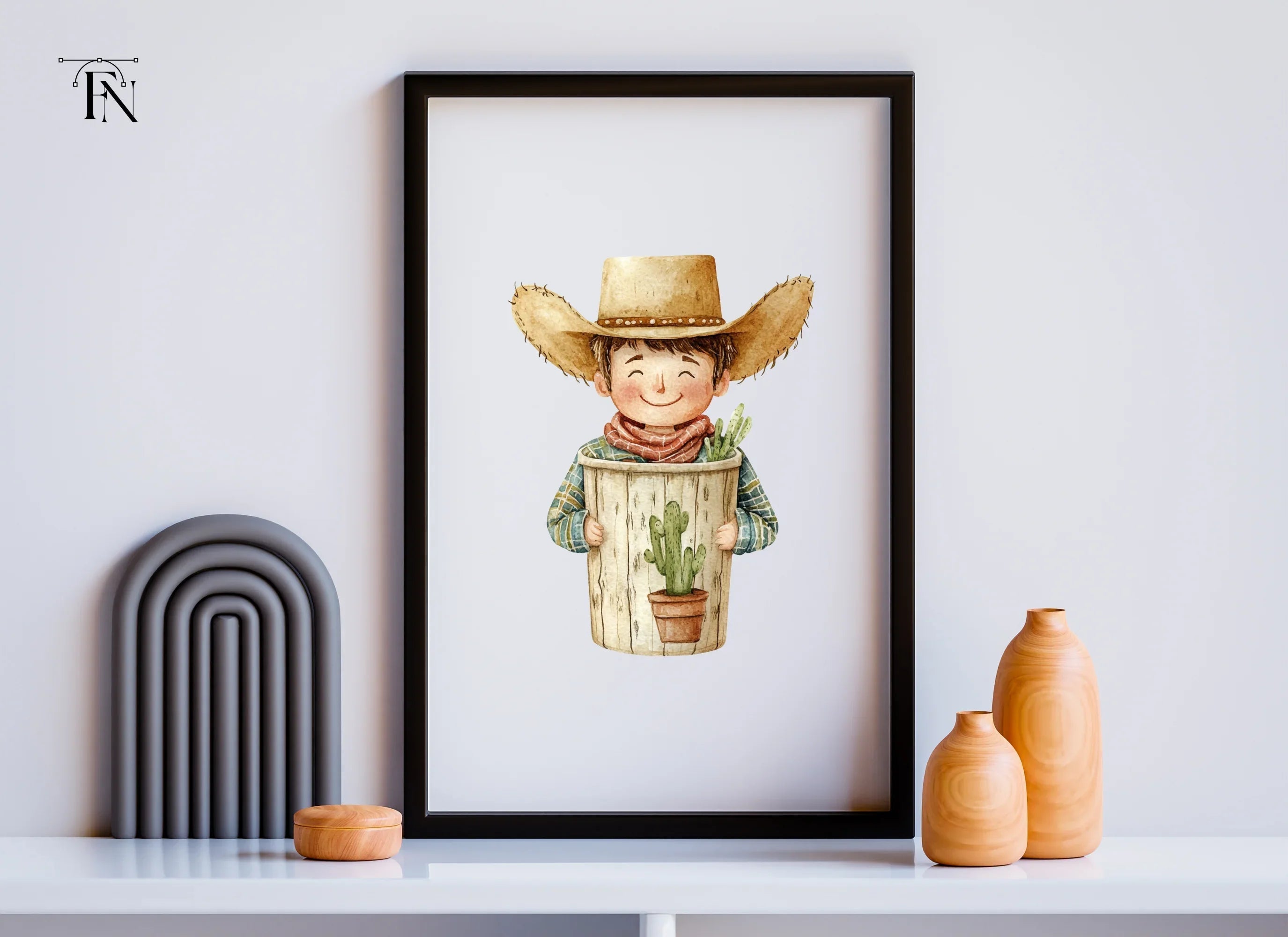 Happy Boy with Cactus Pot Clipart Bundle