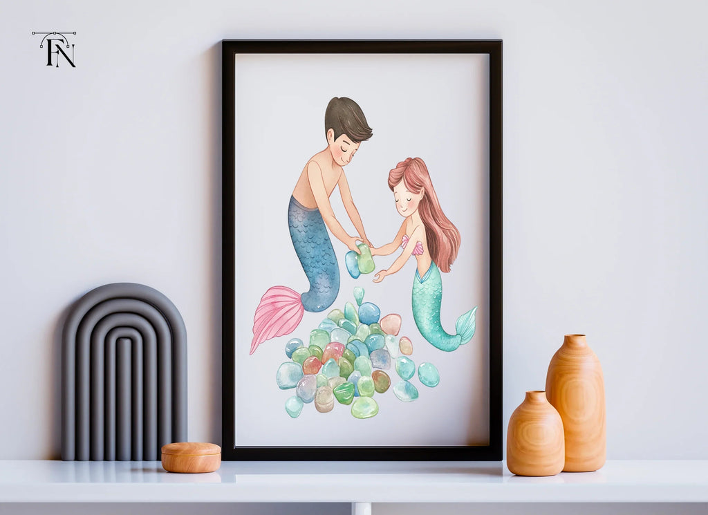 Mermaid and Merman Collecting Gems Clipart Bundle