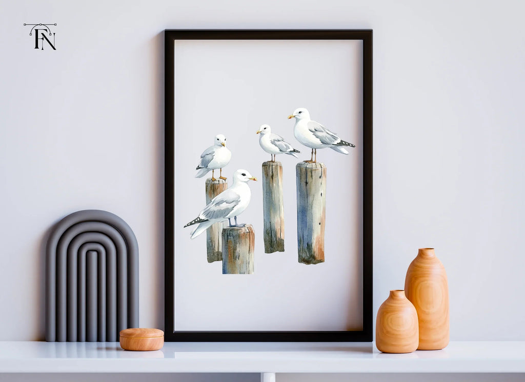 Seagulls on Pier Posts Clipart Bundle