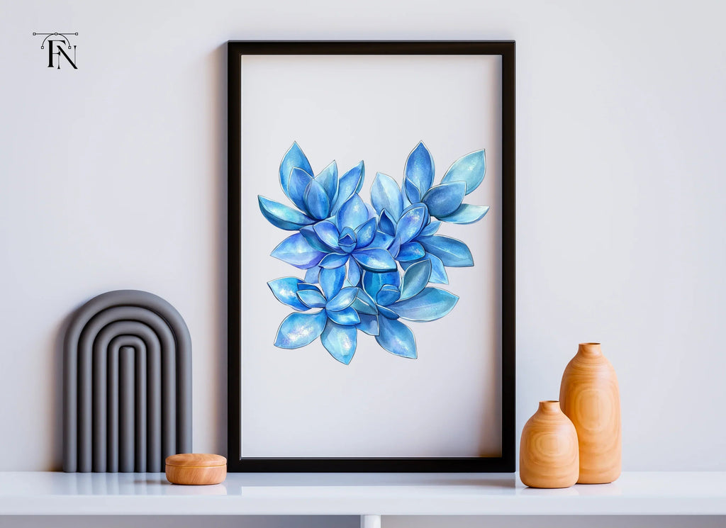 Blue Succulent and Leaf Clipart Bundle