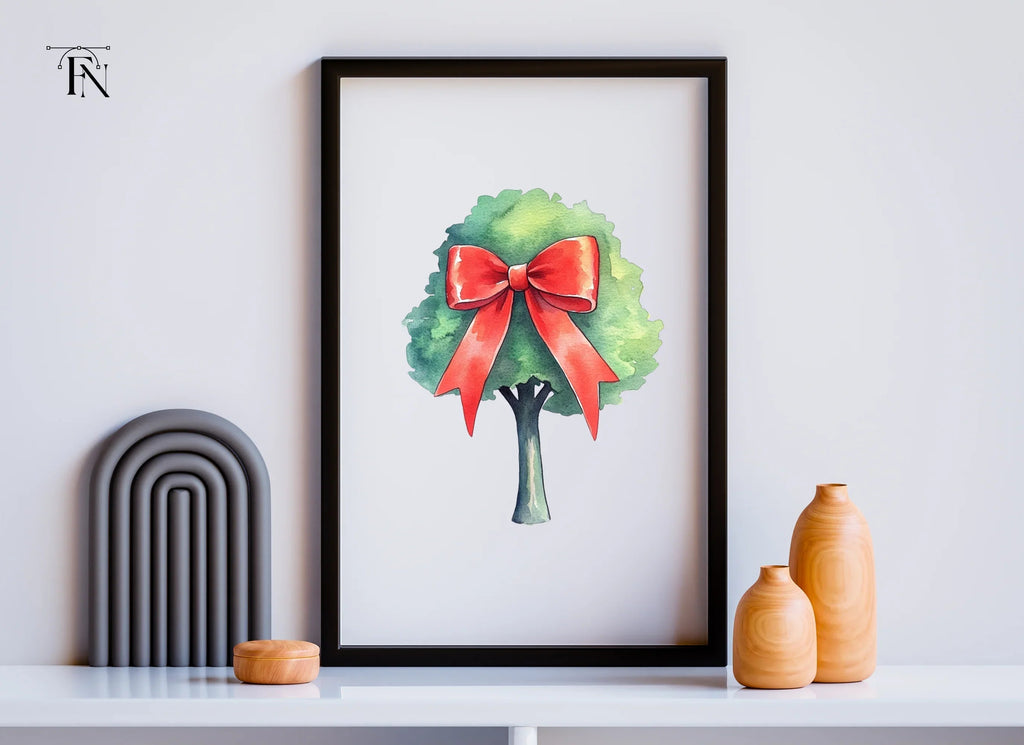 Green Trees with Red Bows Clipart Bundle