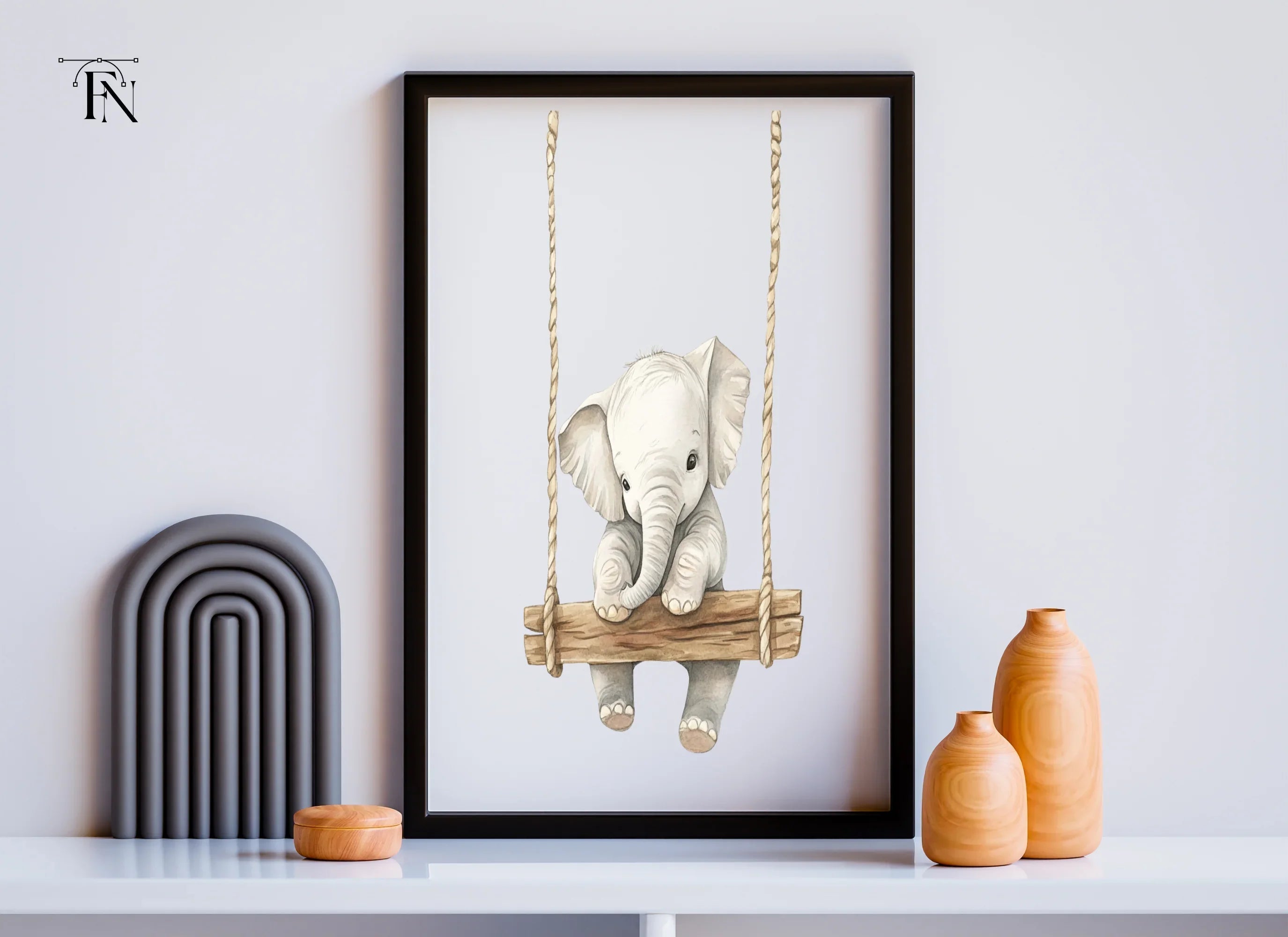 Cute Baby Elephant on Swing Clipart Bundle
