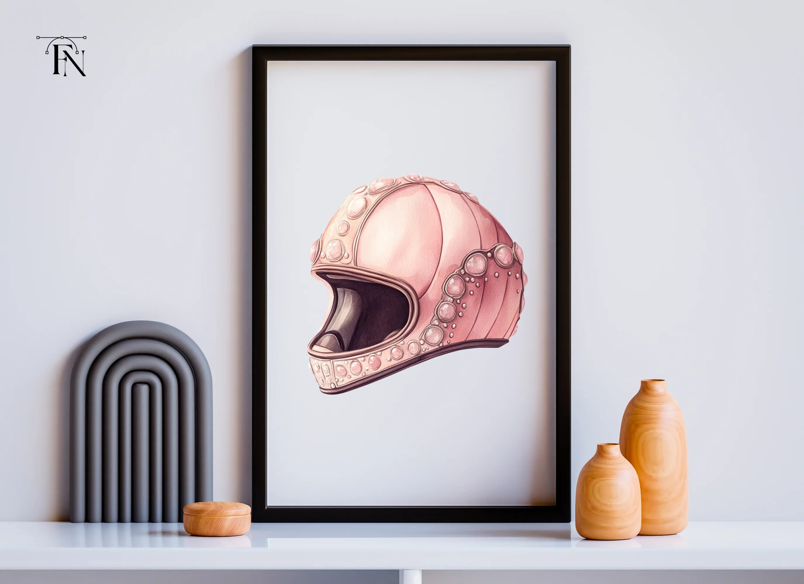 Pink Gemstone Motorcycle Helmets Clipart Bundle