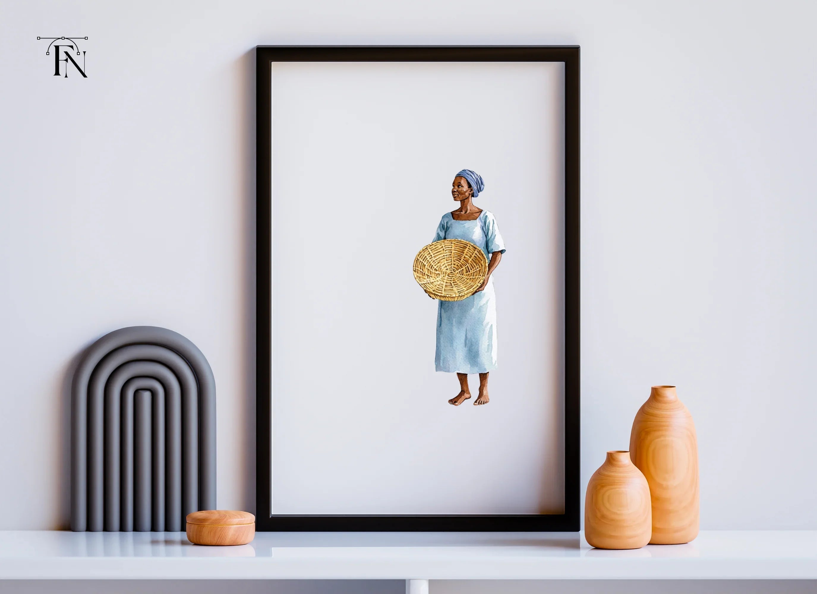 African Woman with Basket Clipart Bundle