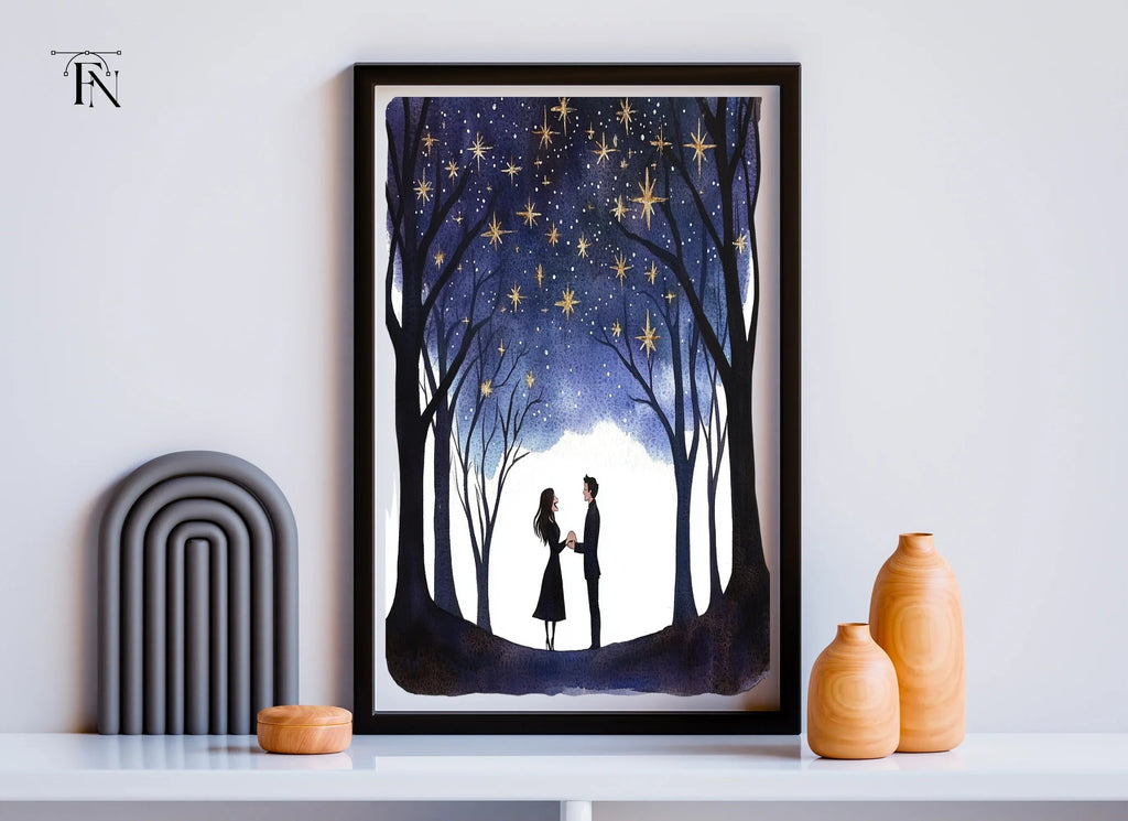 Romantic Couple Under Starry Trees Clipart Bundle