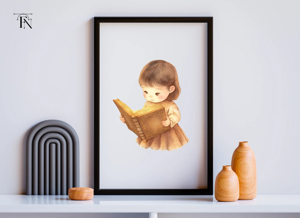 Cute Little Girl Reading Book Clipart Bundle