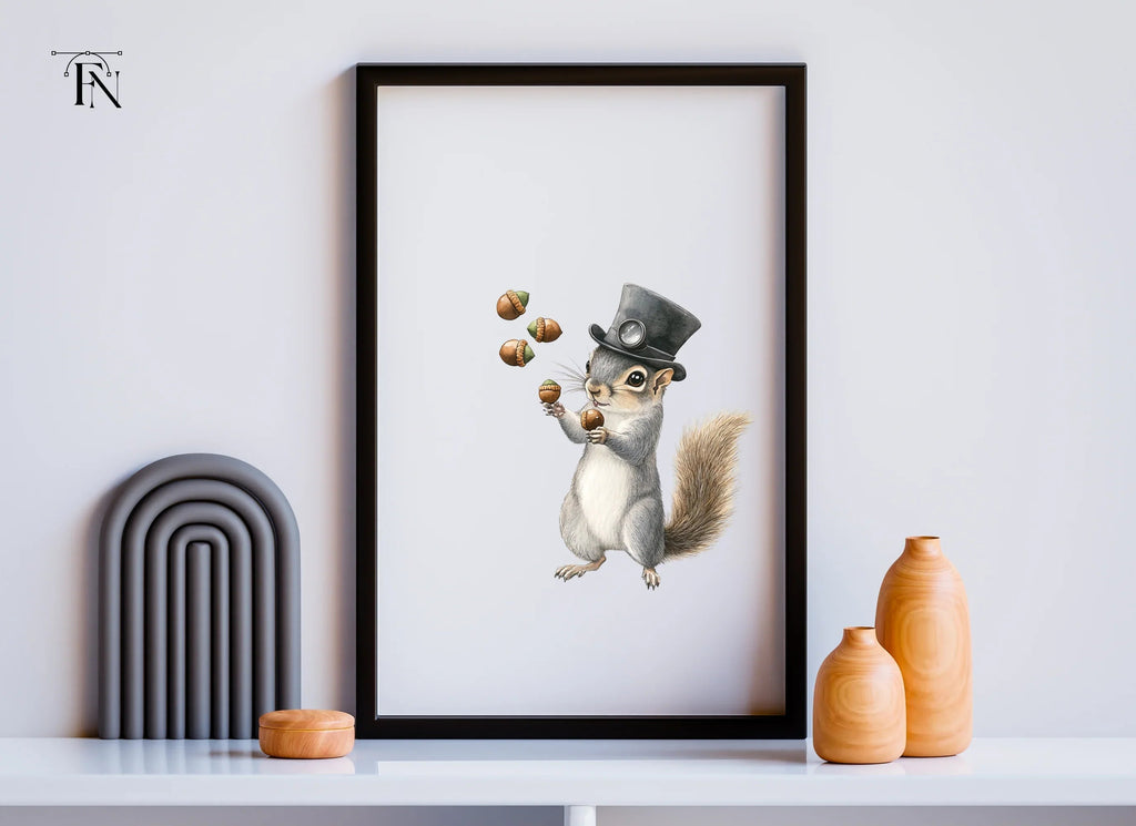 Squirrel with Top Hat and Acorns Clipart Bundle