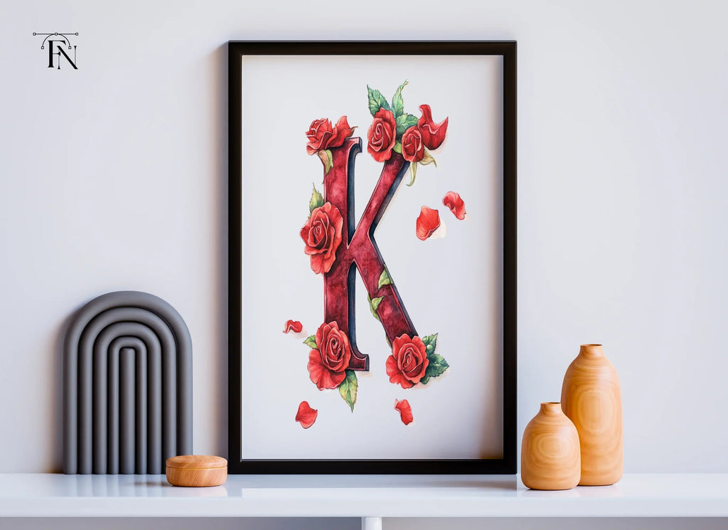 Floral Letter Red Roses Clipart Bundle
