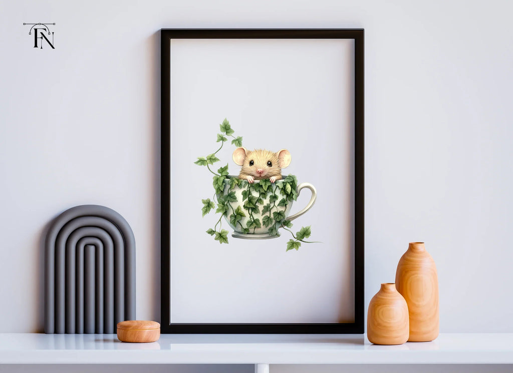 Cute Mice in Ivy Teacups Clipart Bundle