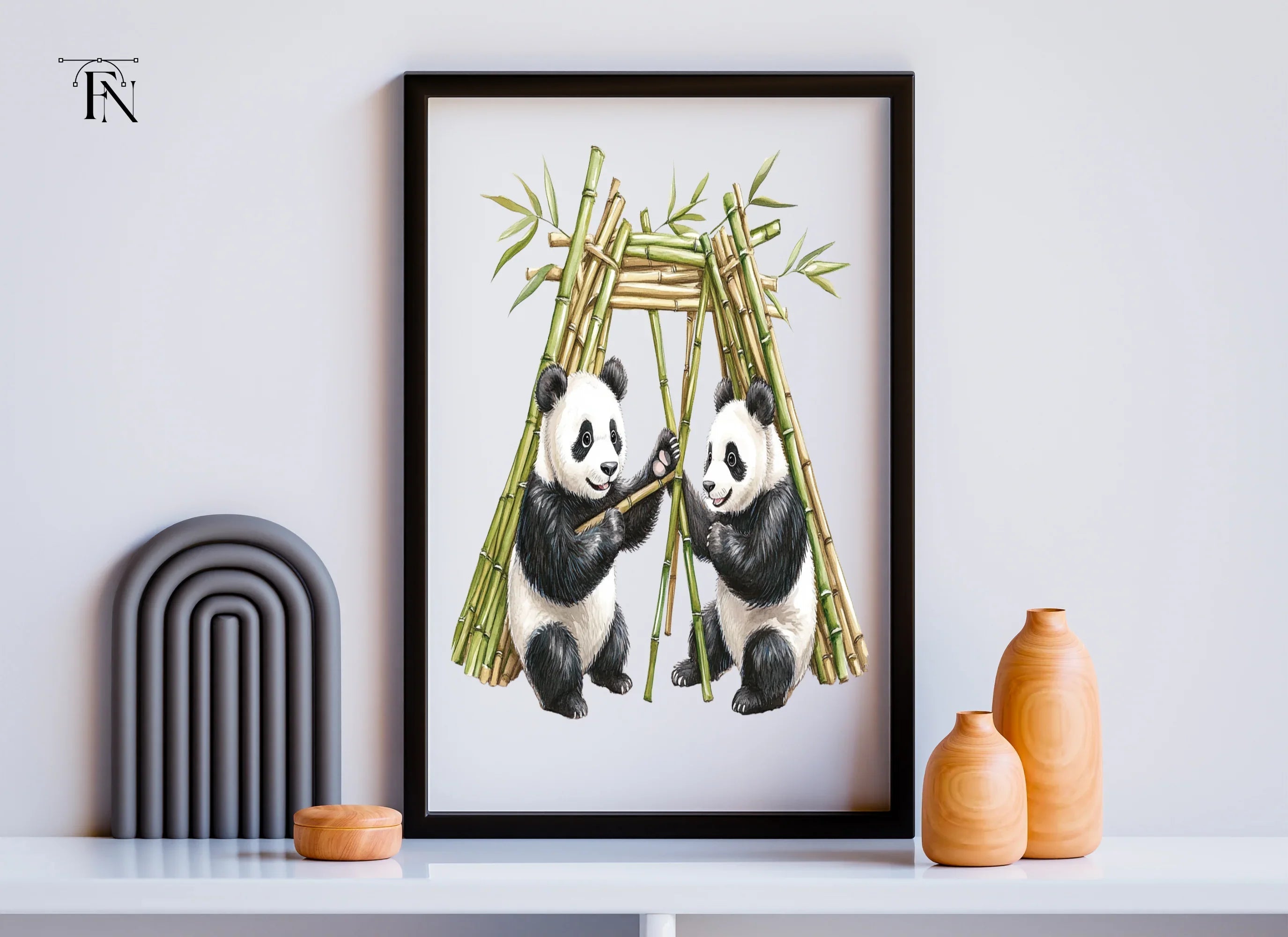 Playful Pandas with Bamboo Hut Clipart Bundle