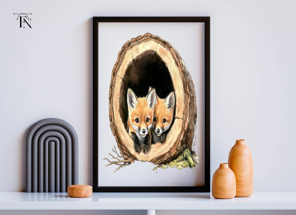 Baby Foxes in Log and Snow Clipart Bundle