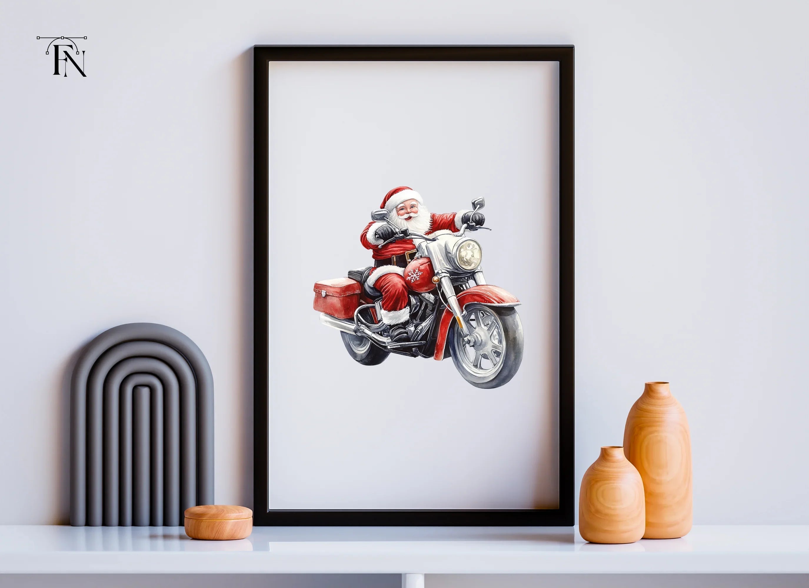 Santa Claus Riding Motorcycles Clipart Bundle