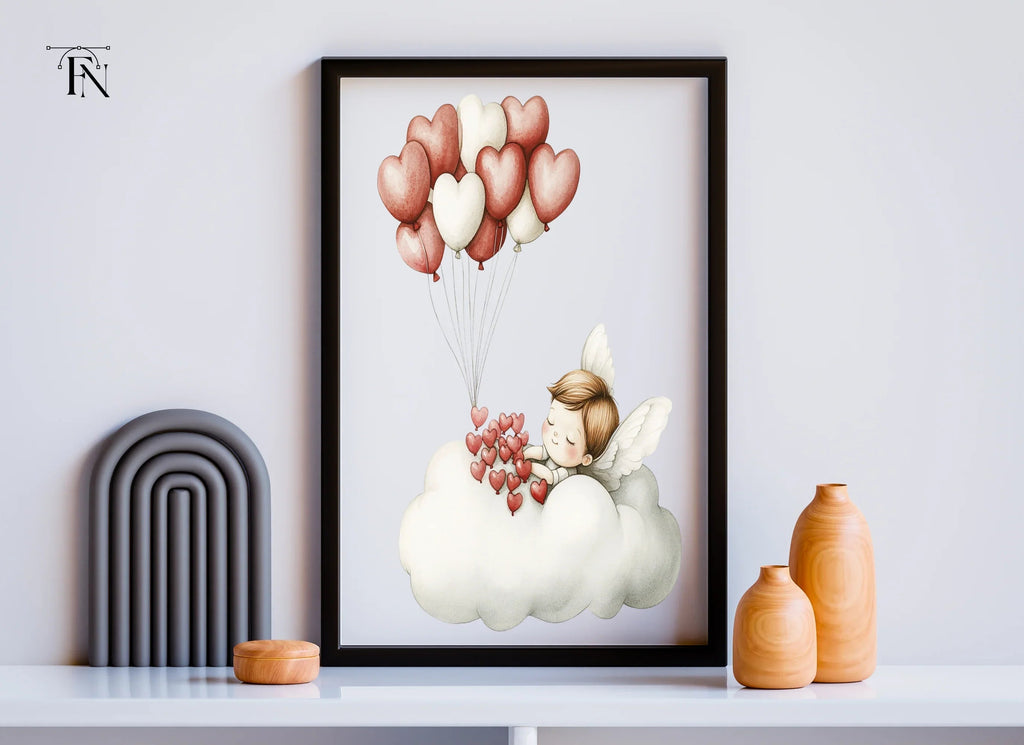 Cute Valentine Cupid with Heart Balloons Clipart Bundle