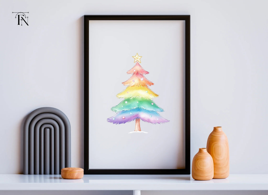 Pastel Rainbow Christmas Tree Clipart Bundle