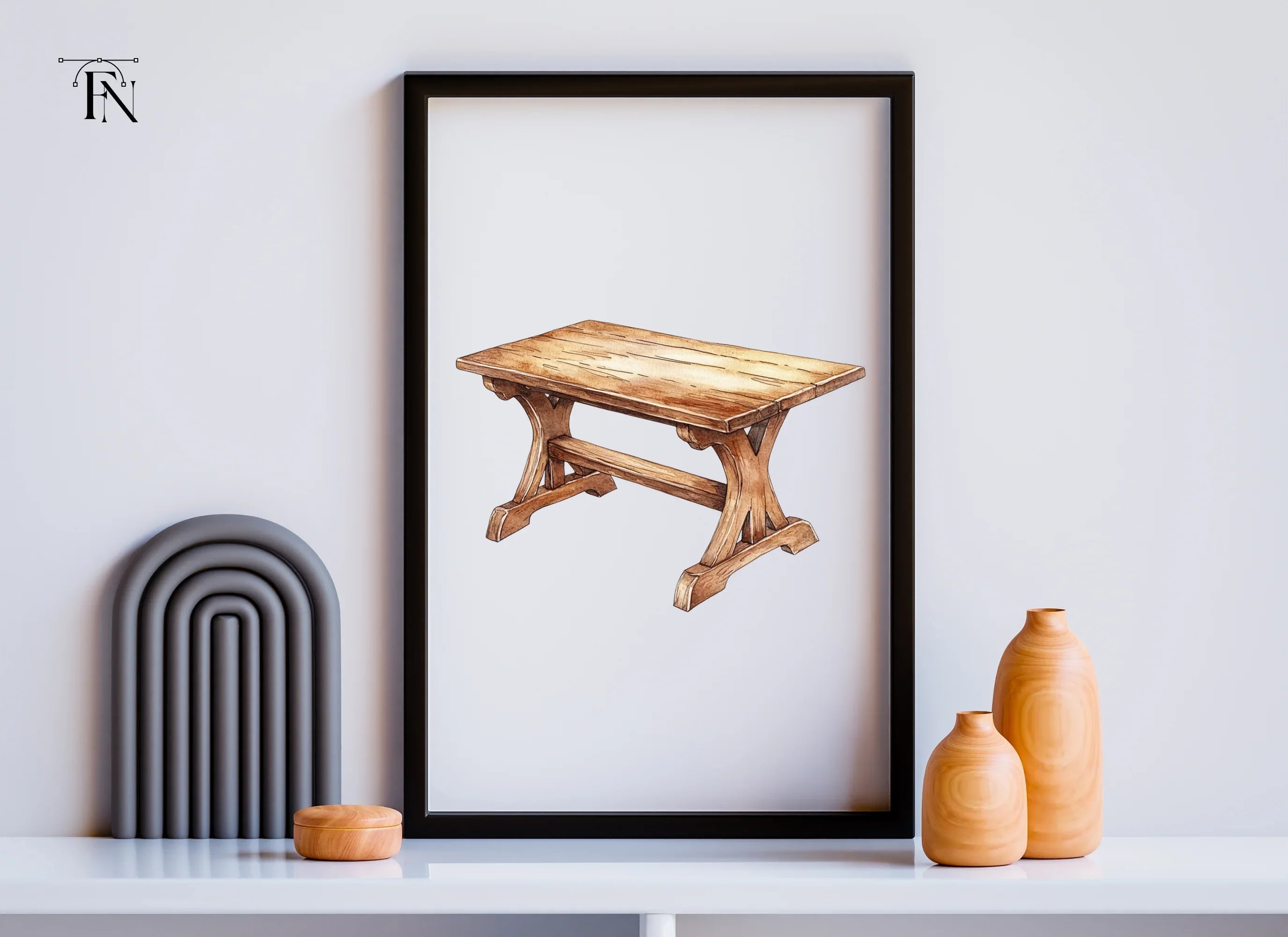 Rustic Wooden Tables Clipart Bundle