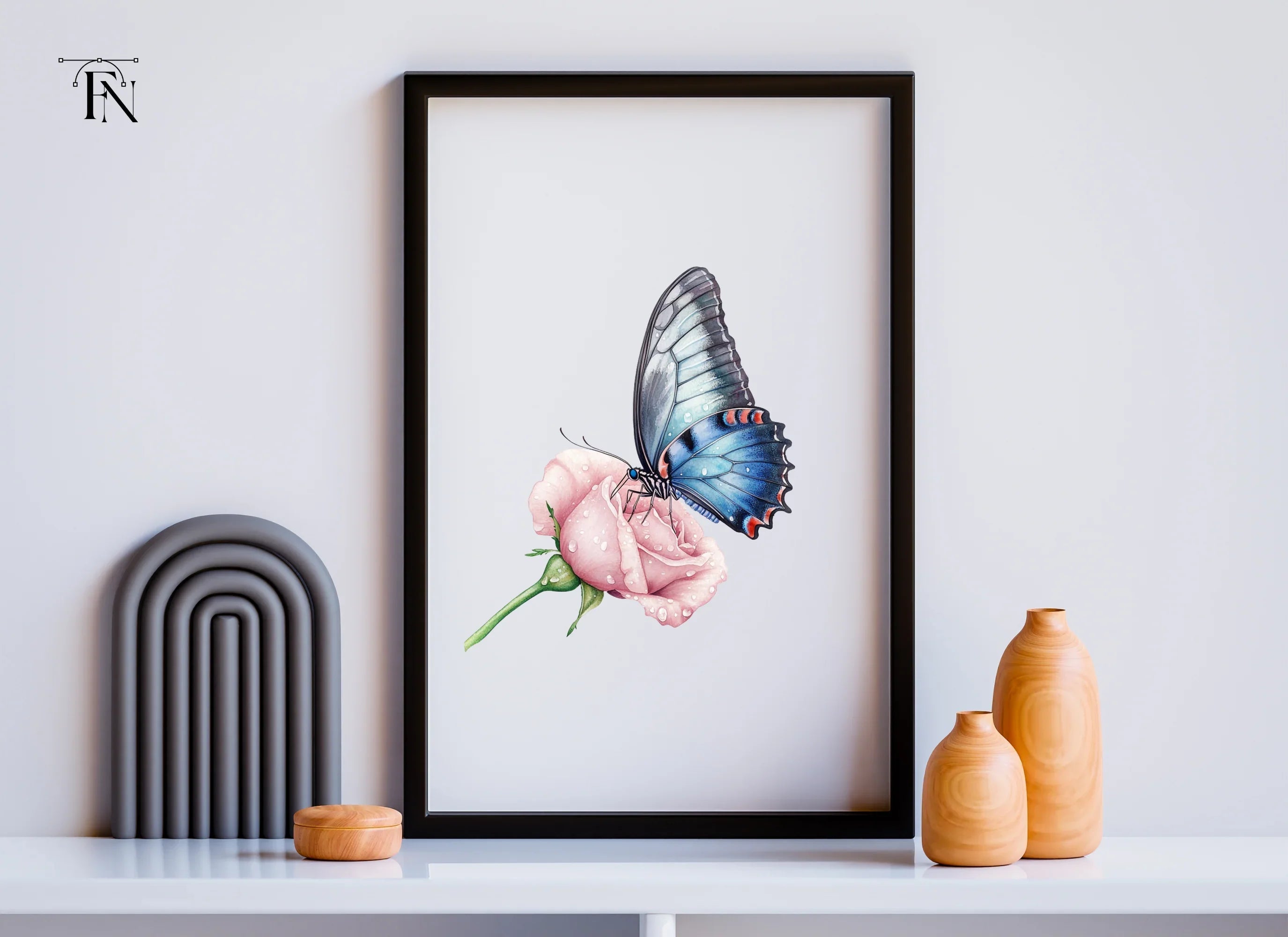 Blue Butterfly Pink Rose Clipart Bundle
