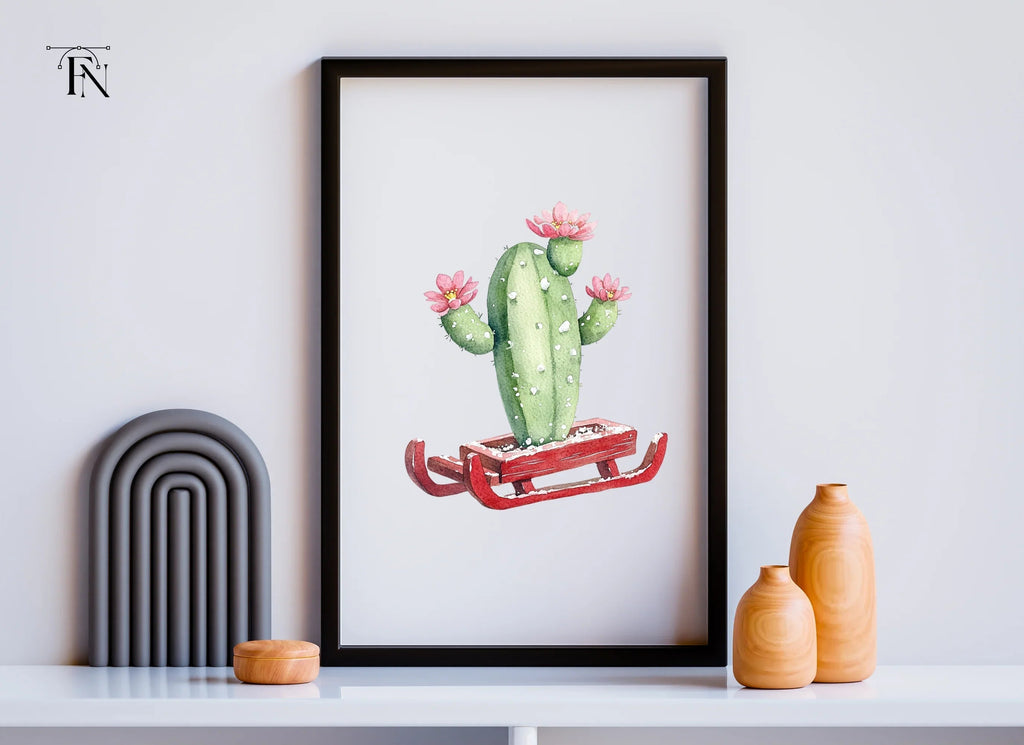 Christmas Cactus Sleigh Clipart Bundle