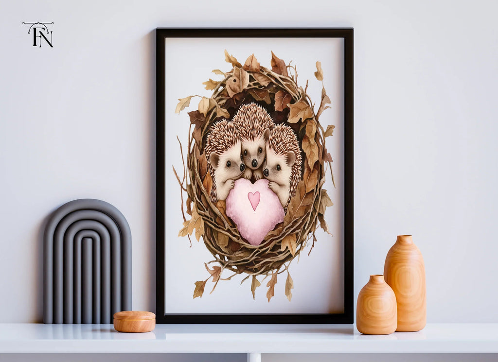 Cute Hedgehogs in Nests with Hearts Clipart Bundle
