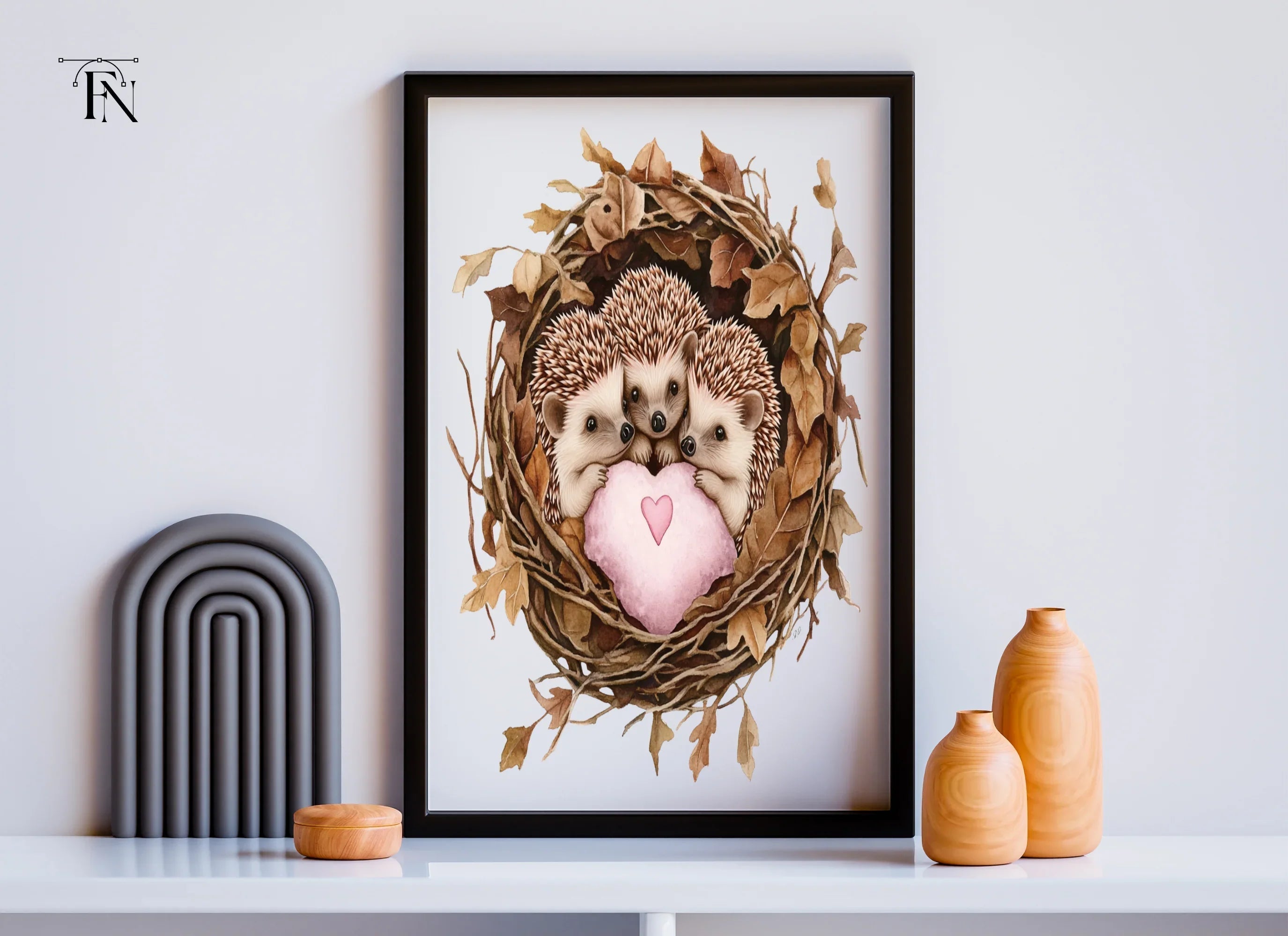Cute Hedgehogs in Nests with Hearts Clipart Bundle