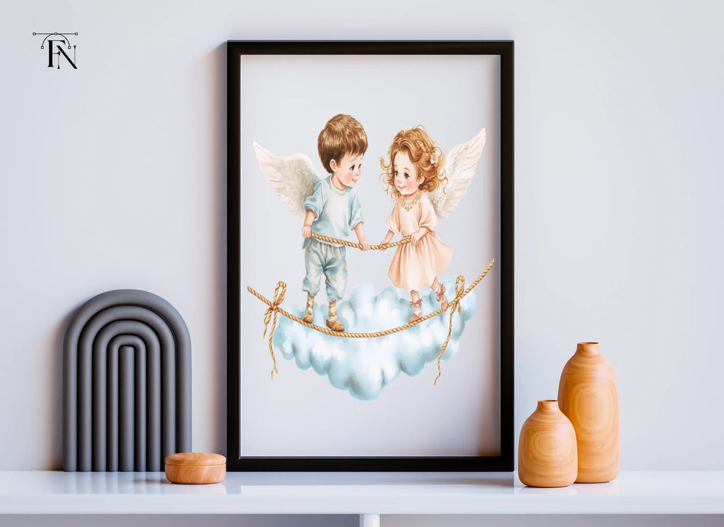 Cute Angel Couples on Cloud Clipart Bundle