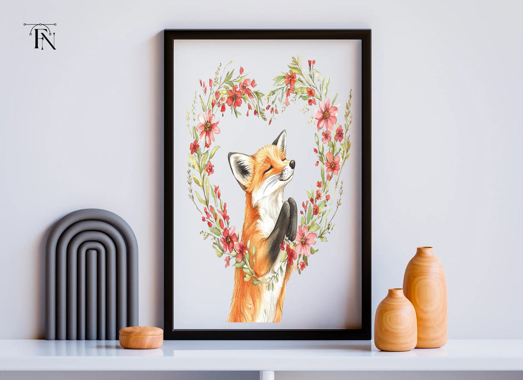 Cute Fox with Floral Heart Clipart Bundle