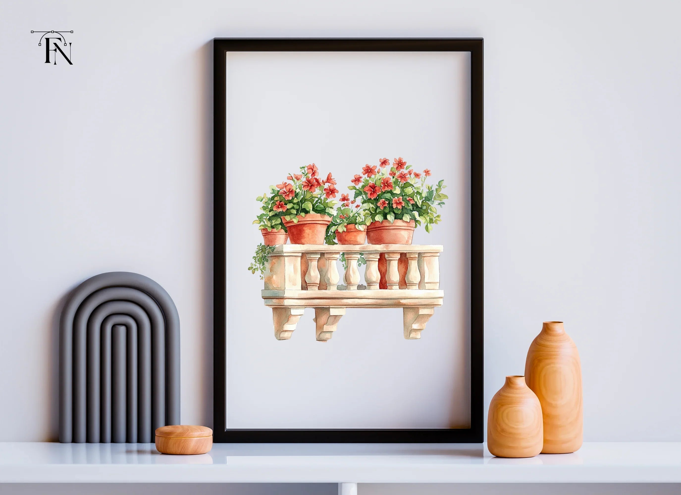 Balcony with Red Geraniums Clipart Bundle