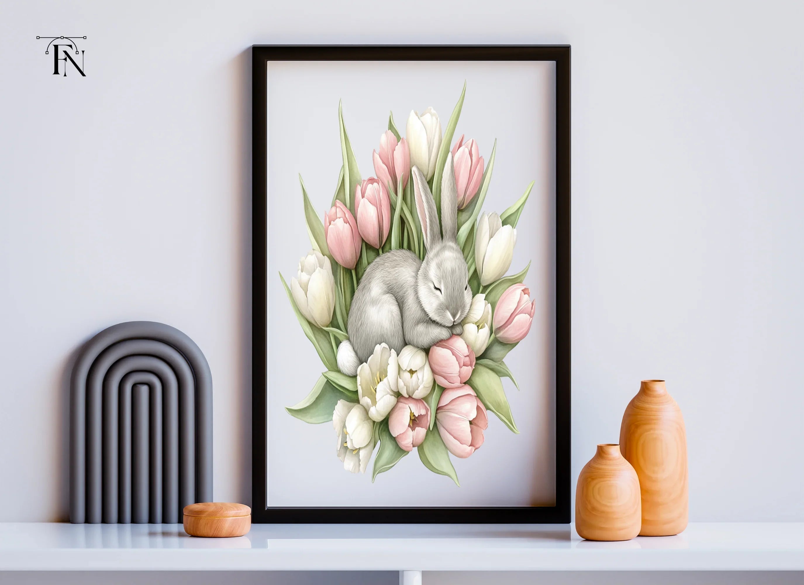 Sleeping Bunny in Tulip Bouquet Clipart Bundle
