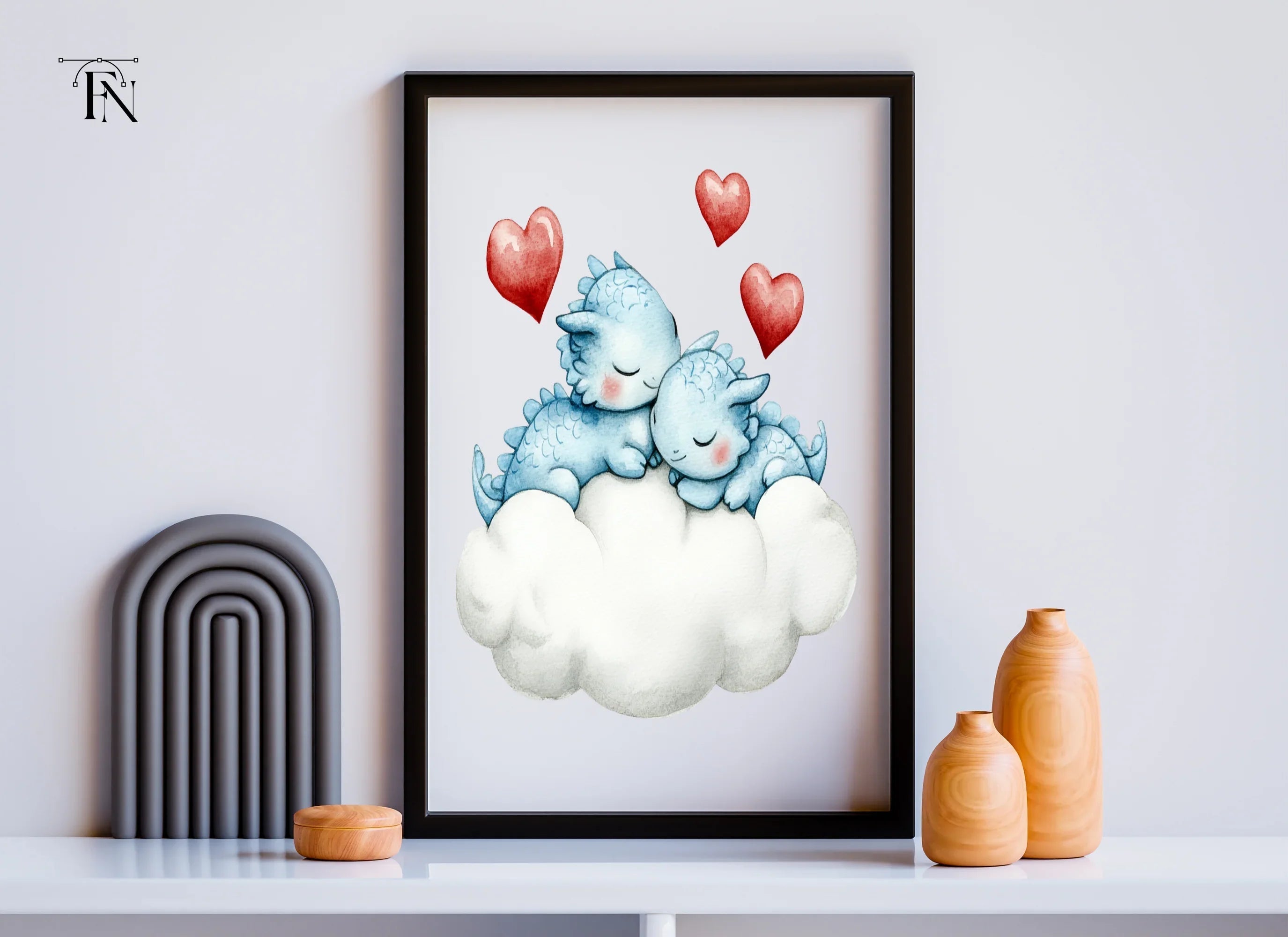Sleeping Dragon Couple on Cloud Clipart Bundle